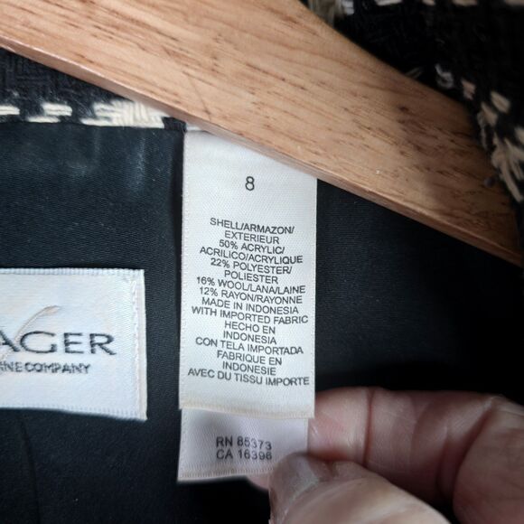 Villager Plaid Blazer Jacket 8 Black White Wool Blend Lined Padded Shoulder - Picture 13 of 14